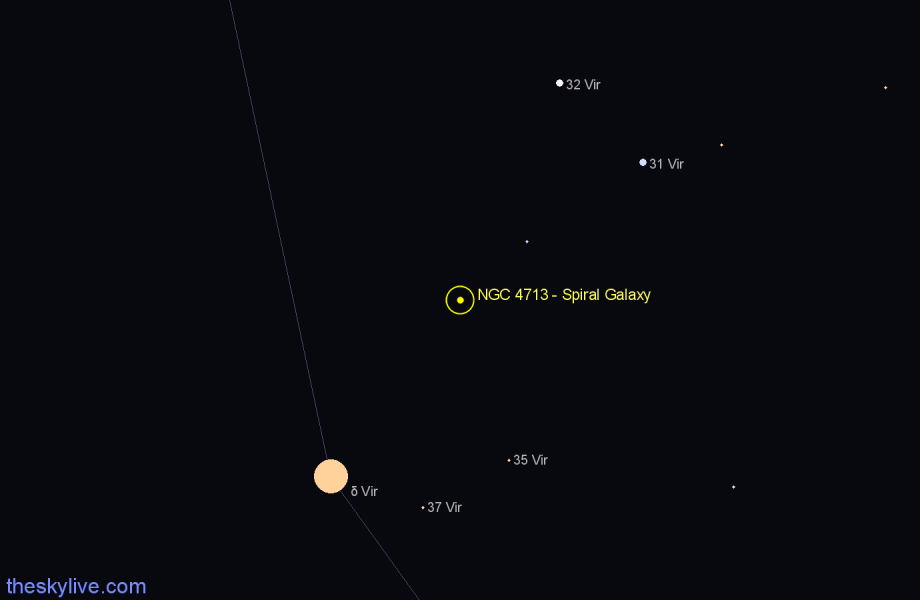 Finder chart NGC 4713 - Spiral Galaxy in Virgo star