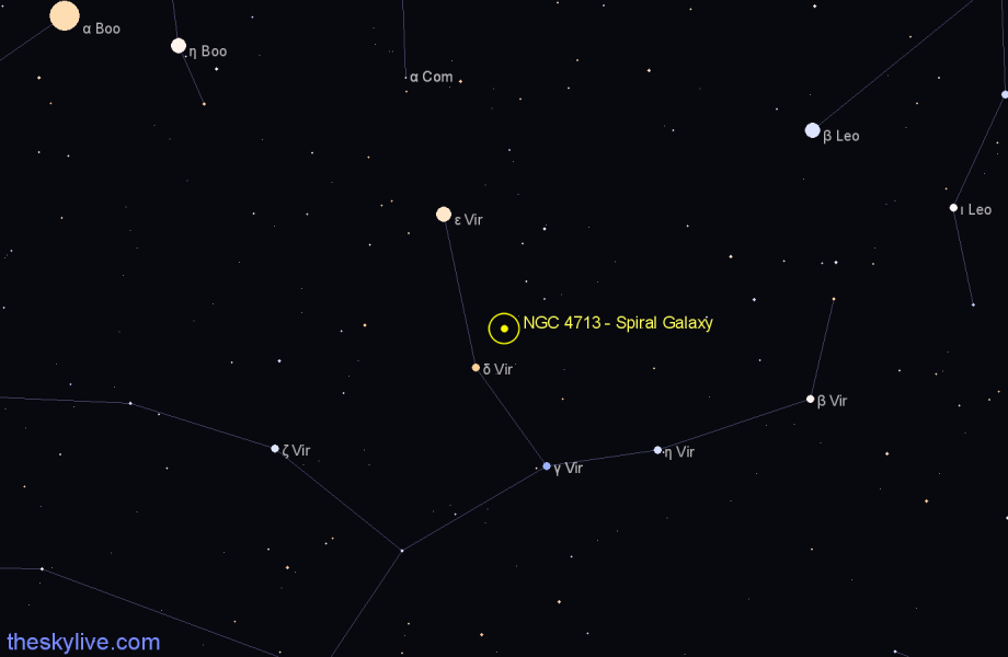 Finder chart NGC 4713 - Spiral Galaxy in Virgo star