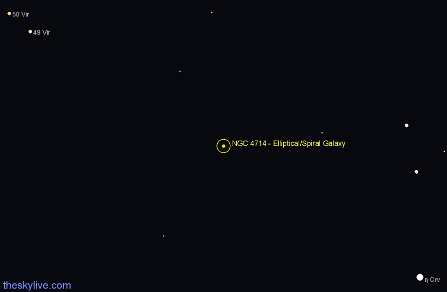 Finder chart NGC 4714 - Elliptical/Spiral Galaxy in Corvus star