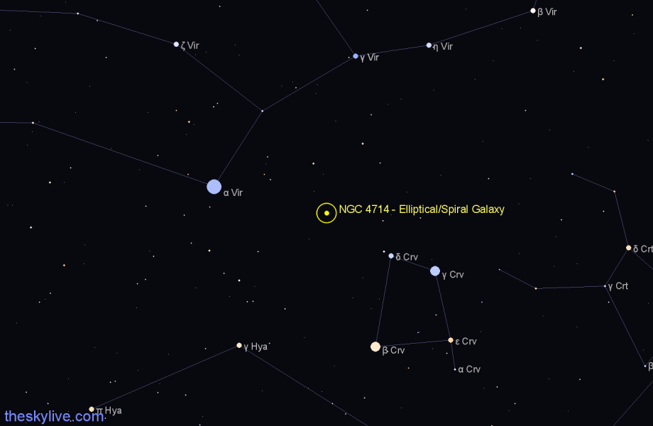 Finder chart NGC 4714 - Elliptical/Spiral Galaxy in Corvus star