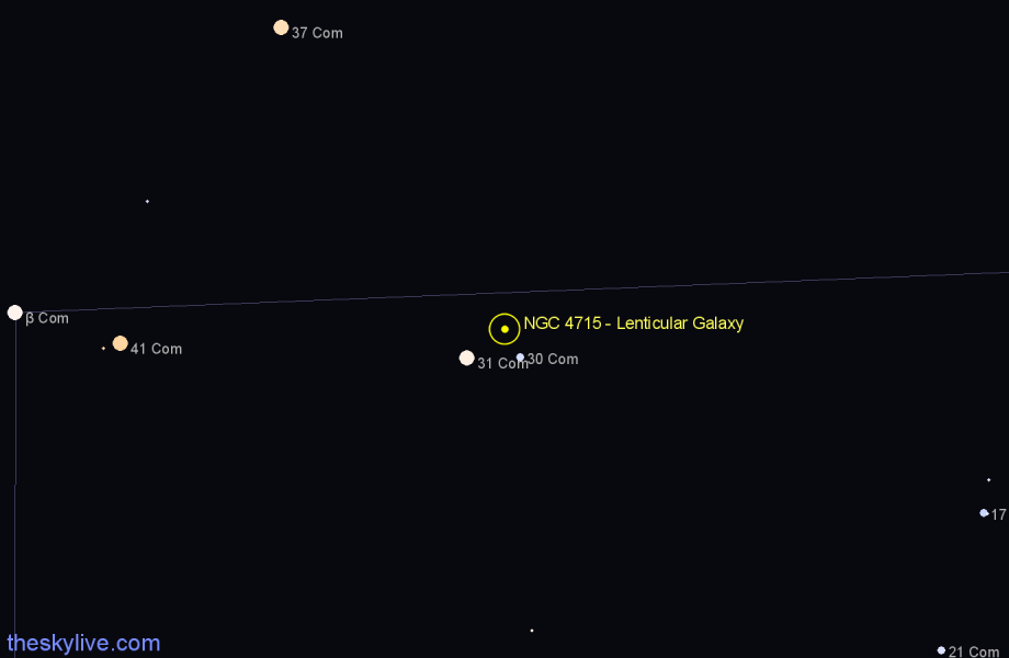 Finder chart NGC 4715 - Lenticular Galaxy in Coma Berenices star