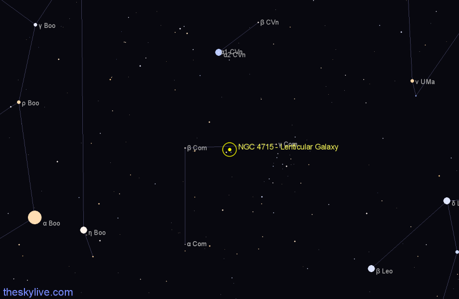 Finder chart NGC 4715 - Lenticular Galaxy in Coma Berenices star