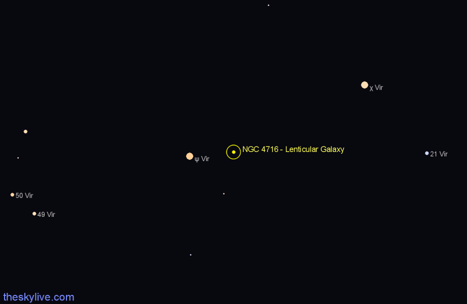 Finder chart NGC 4716 - Lenticular Galaxy in Virgo star