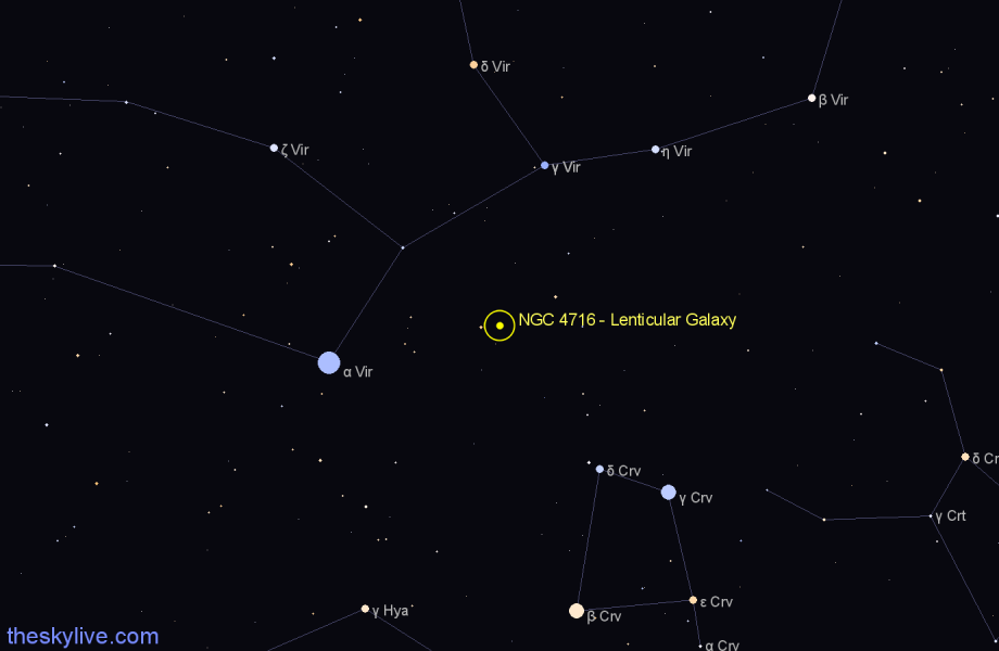 Finder chart NGC 4716 - Lenticular Galaxy in Virgo star