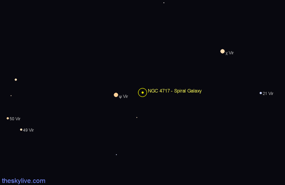 Finder chart NGC 4717 - Spiral Galaxy in Virgo star