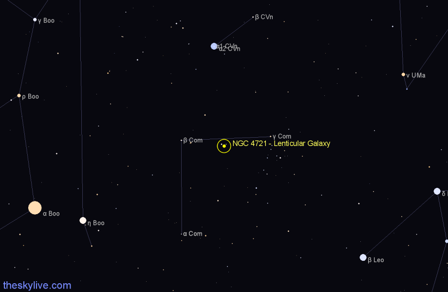 Finder chart NGC 4721 - Lenticular Galaxy in Coma Berenices star