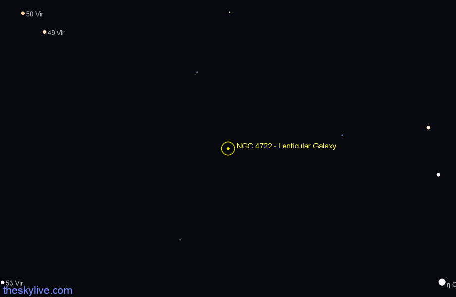 Finder chart NGC 4722 - Lenticular Galaxy in Corvus star