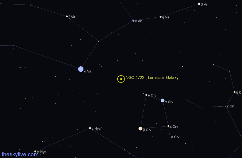 Finder chart NGC 4722 - Lenticular Galaxy in Corvus star