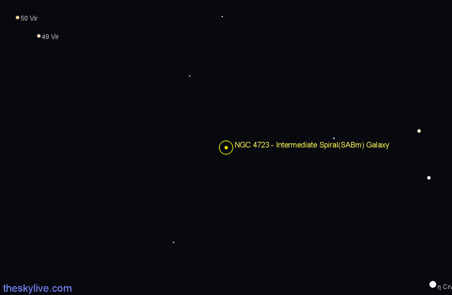 Finder chart NGC 4723 - Intermediate Spiral(SABm) Galaxy in Corvus star