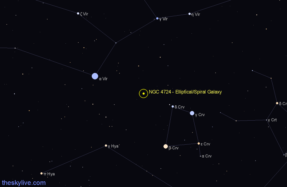 Finder chart NGC 4724 - Elliptical/Spiral Galaxy in Corvus star