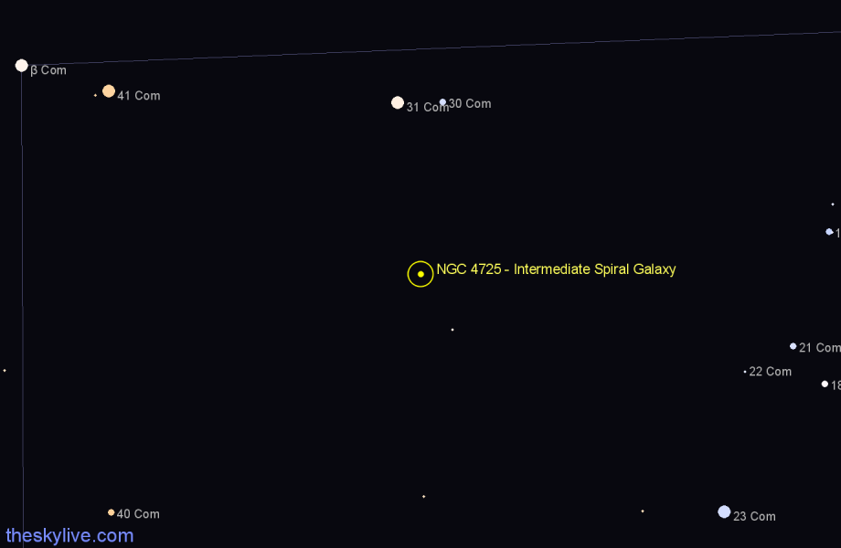 Finder chart NGC 4725 - Intermediate Spiral Galaxy in Coma Berenices star