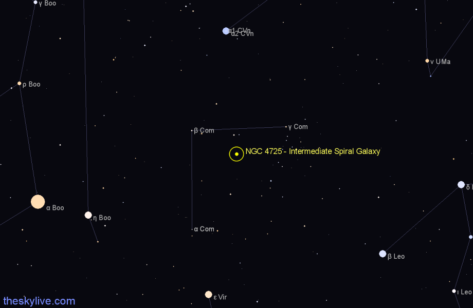 Finder chart NGC 4725 - Intermediate Spiral Galaxy in Coma Berenices star