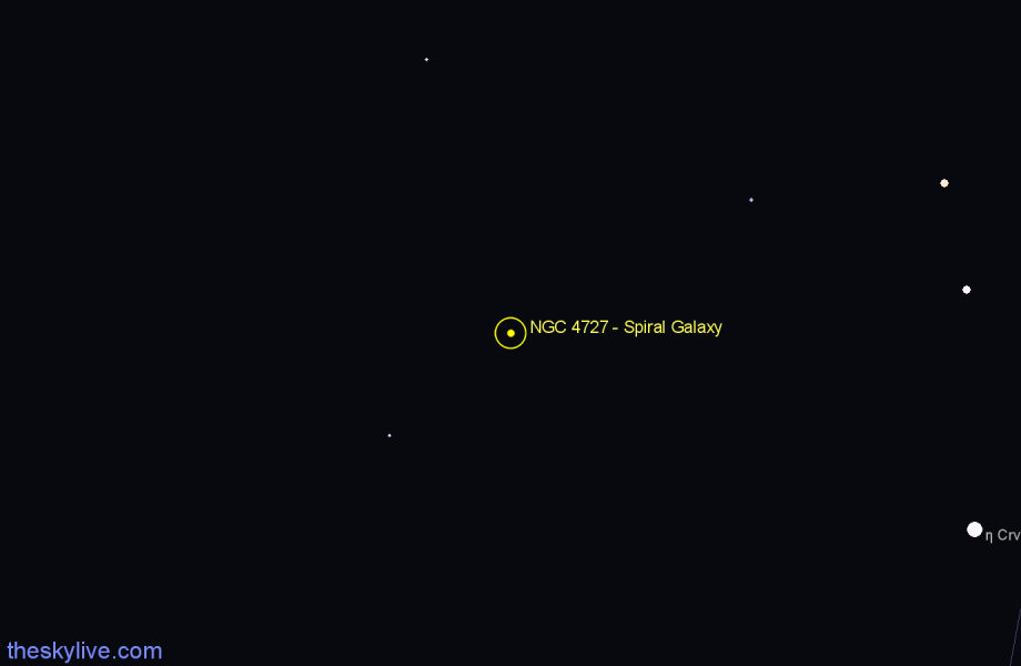 Finder chart NGC 4727 - Spiral Galaxy in Corvus star