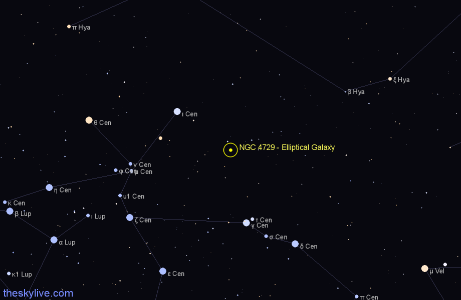 Finder chart NGC 4729 - Elliptical Galaxy in Centaurus star