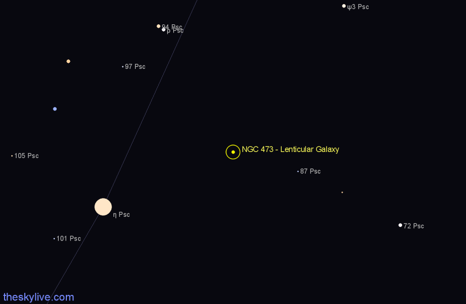 Finder chart NGC 473 - Lenticular Galaxy in Pisces star