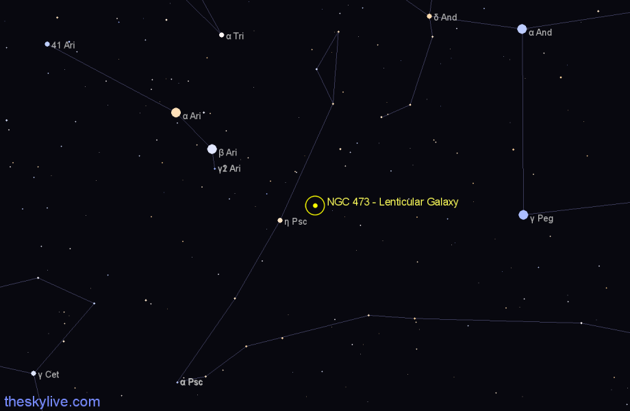 Finder chart NGC 473 - Lenticular Galaxy in Pisces star