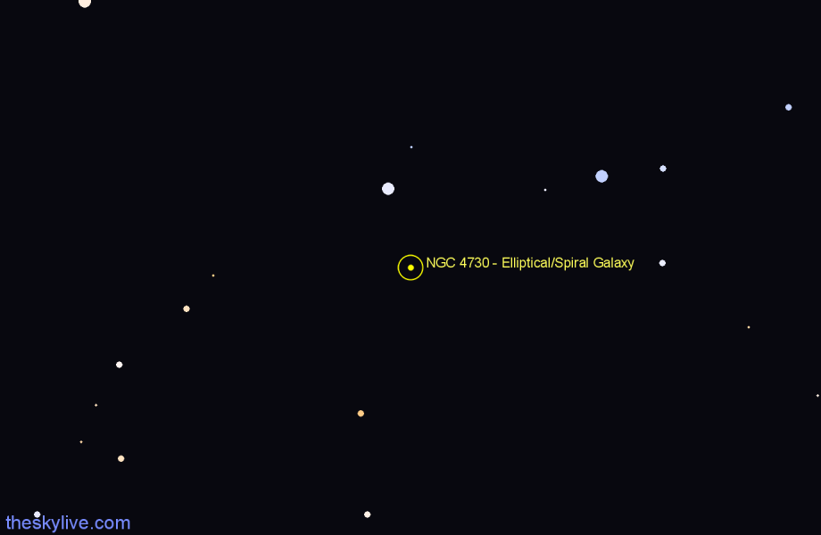 Finder chart NGC 4730 - Elliptical/Spiral Galaxy in Centaurus star