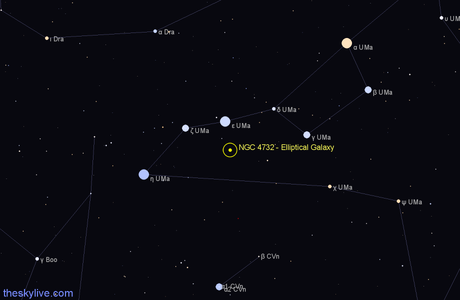 Finder chart NGC 4732 - Elliptical Galaxy in Ursa Major star