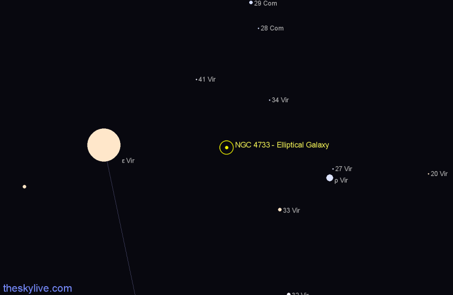 Finder chart NGC 4733 - Elliptical Galaxy in Virgo star