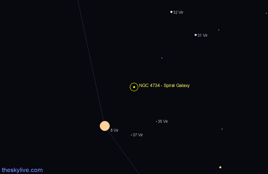 Finder chart NGC 4734 - Spiral Galaxy in Virgo star