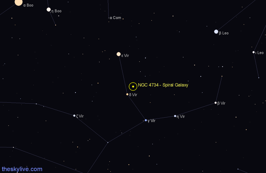 Finder chart NGC 4734 - Spiral Galaxy in Virgo star