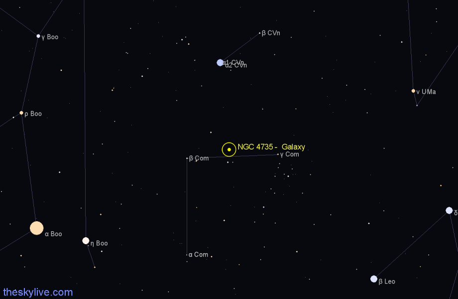 Finder chart NGC 4735 -  Galaxy in Coma Berenices star