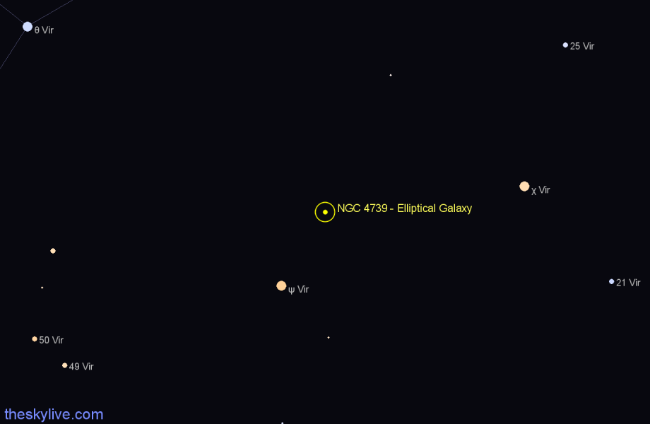 Finder chart NGC 4739 - Elliptical Galaxy in Virgo star