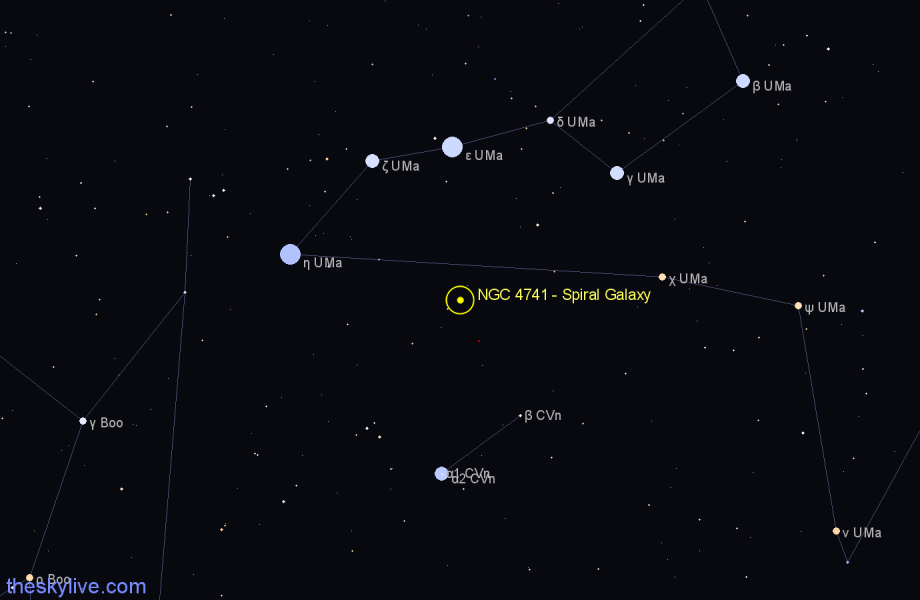 Finder chart NGC 4741 - Spiral Galaxy in Canes Venatici star