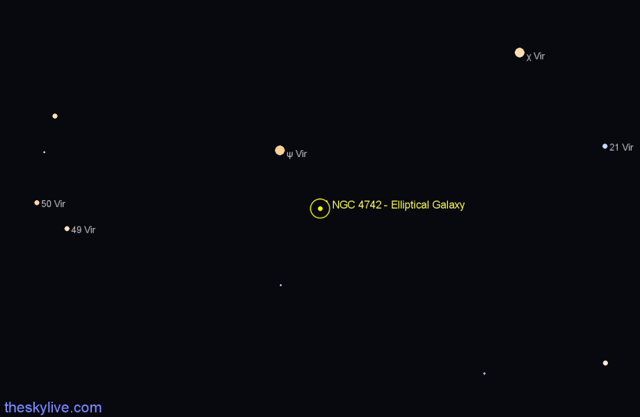 Finder chart NGC 4742 - Elliptical Galaxy in Virgo star