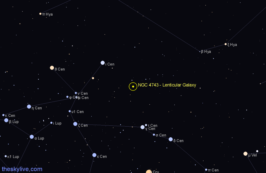 Finder chart NGC 4743 - Lenticular Galaxy in Centaurus star