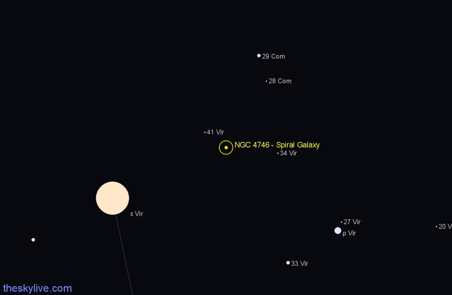 Finder chart NGC 4746 - Spiral Galaxy in Virgo star