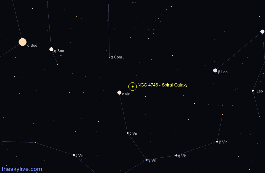 Finder chart NGC 4746 - Spiral Galaxy in Virgo star