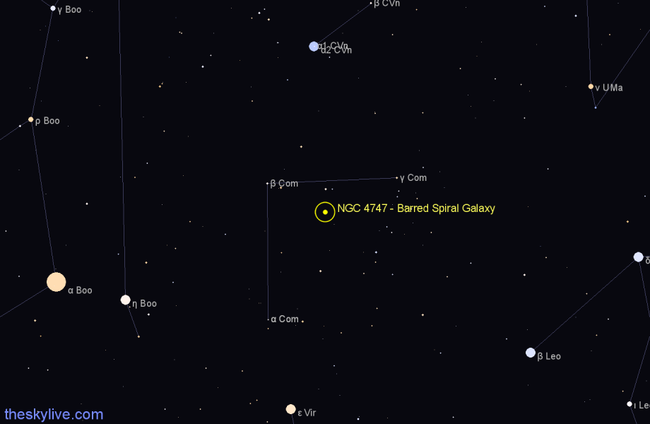 Finder chart NGC 4747 - Barred Spiral Galaxy in Coma Berenices star