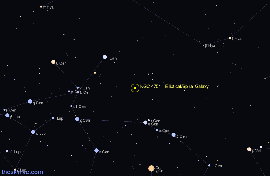 Finder chart NGC 4751 - Elliptical/Spiral Galaxy in Centaurus star