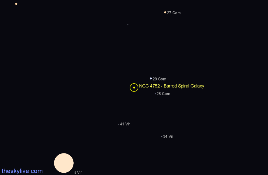 Finder chart NGC 4752 - Barred Spiral Galaxy in Coma Berenices star