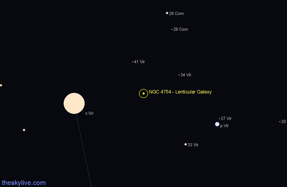 Finder chart NGC 4754 - Lenticular Galaxy in Virgo star