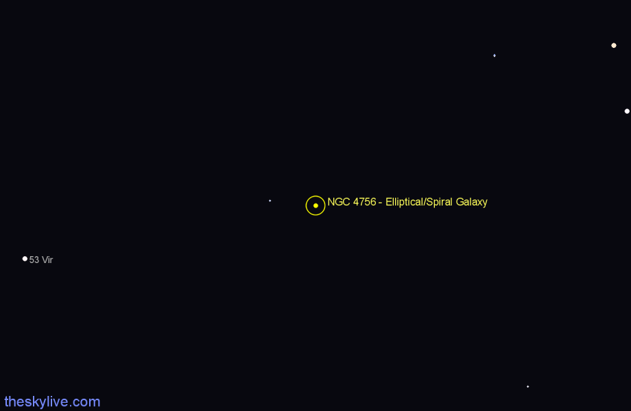 Finder chart NGC 4756 - Elliptical/Spiral Galaxy in Corvus star