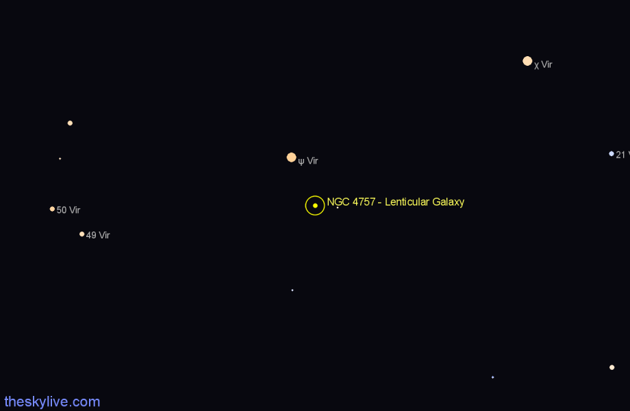 Finder chart NGC 4757 - Lenticular Galaxy in Virgo star