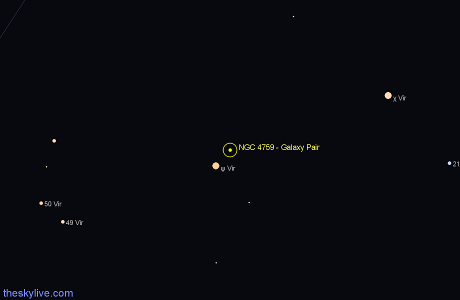 Finder chart NGC 4759 - Galaxy Pair in Virgo star