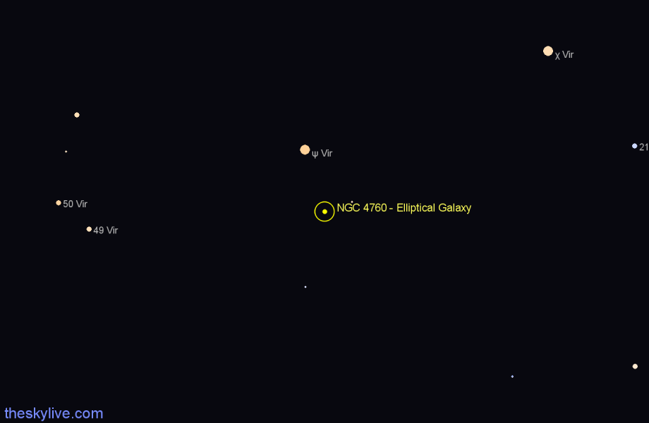 Finder chart NGC 4760 - Elliptical Galaxy in Virgo star