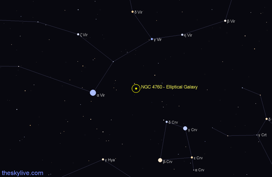 Finder chart NGC 4760 - Elliptical Galaxy in Virgo star