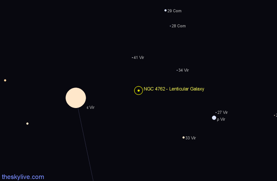 Finder chart NGC 4762 - Lenticular Galaxy in Virgo star