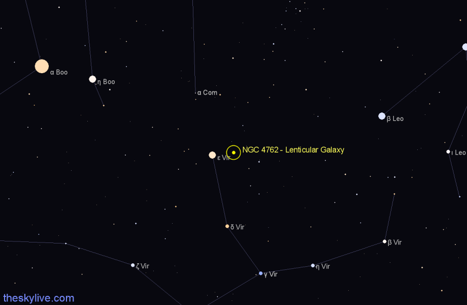 Finder chart NGC 4762 - Lenticular Galaxy in Virgo star