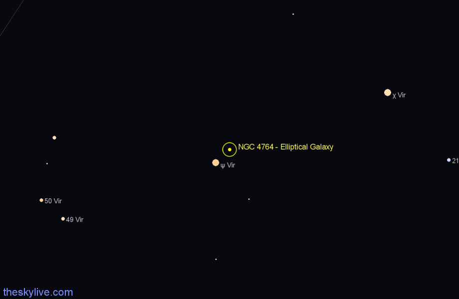 Finder chart NGC 4764 - Elliptical Galaxy in Virgo star