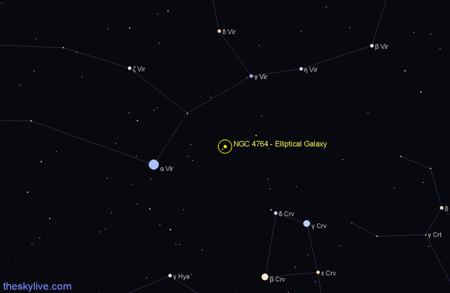 Finder chart NGC 4764 - Elliptical Galaxy in Virgo star