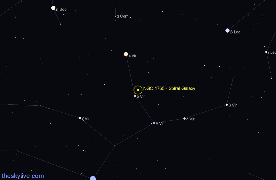 Finder chart NGC 4765 - Spiral Galaxy in Virgo star