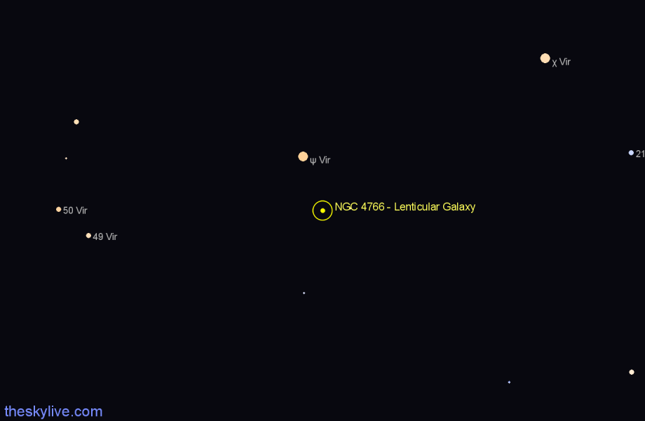 Finder chart NGC 4766 - Lenticular Galaxy in Virgo star