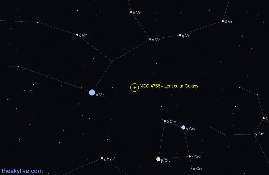 Finder chart NGC 4766 - Lenticular Galaxy in Virgo star