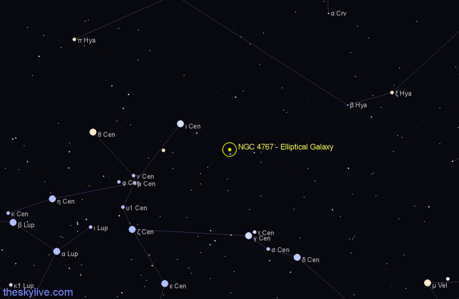 Finder chart NGC 4767 - Elliptical Galaxy in Centaurus star