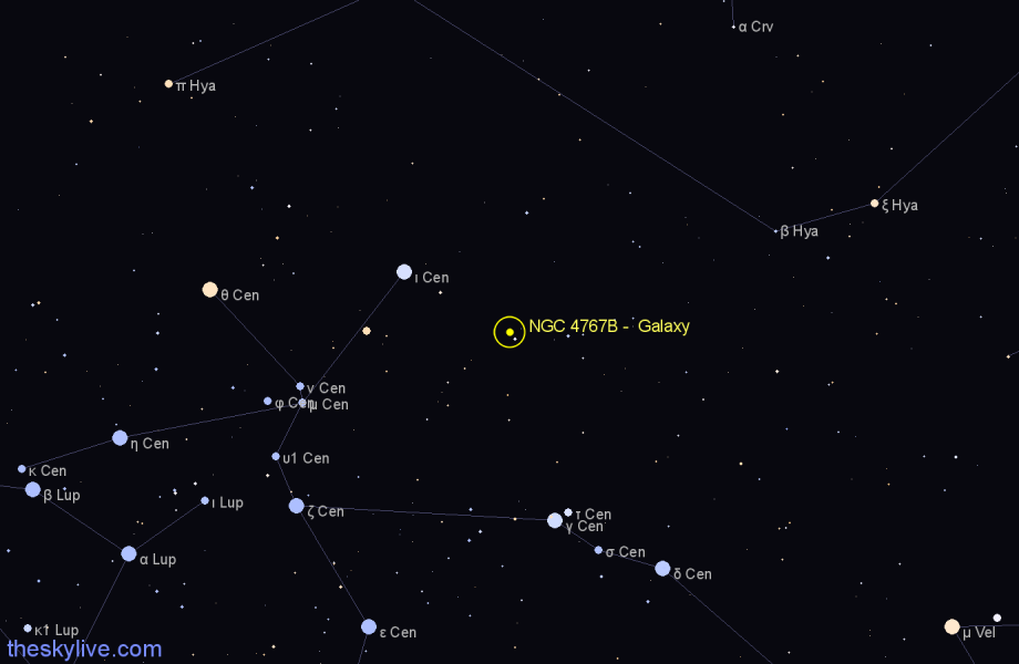 Finder chart NGC 4767B -  Galaxy in Centaurus star